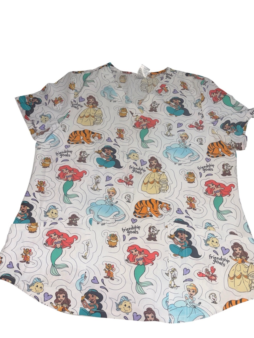 Scrubs White Disney Princess Print Short Sleeve Top